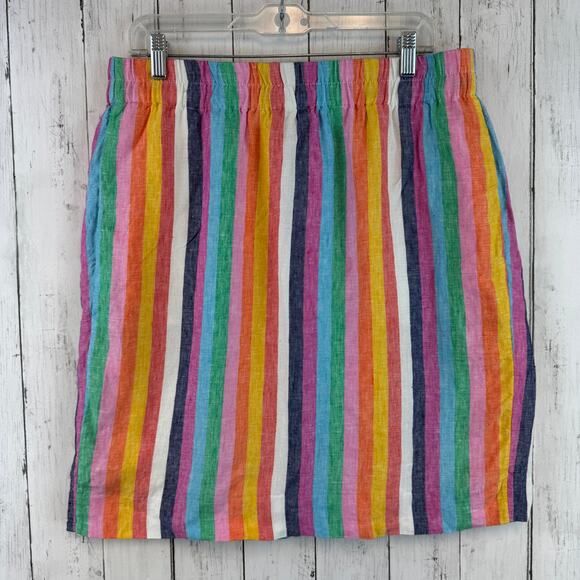 J. Crew Rainbow Stripe Linen Pull-on Knee-Length Skirt Pockets AO793 Size Large - Picture 2 of 15